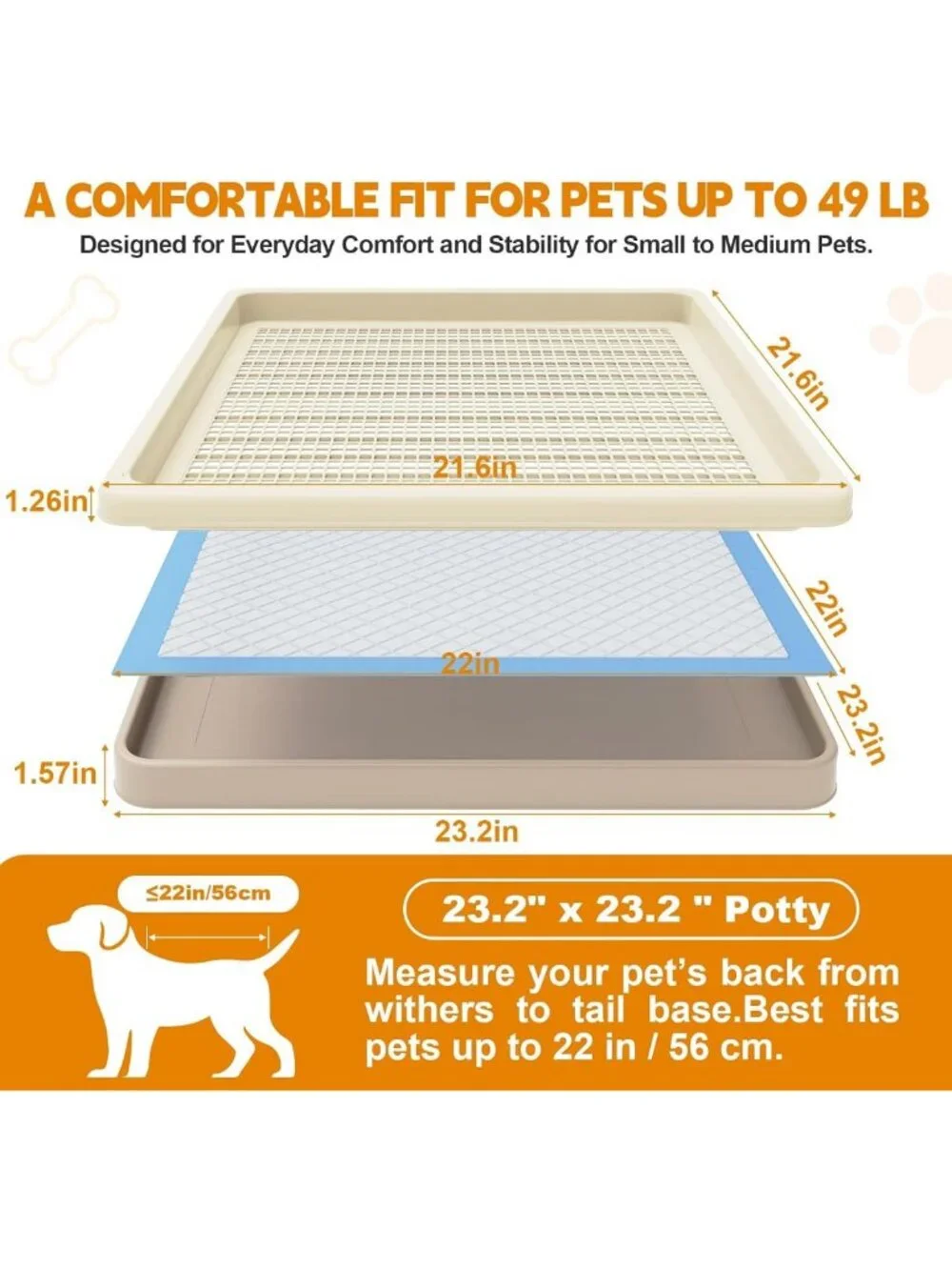 Indoor Dog Potty Tray for Puppies - 22x22 In, Easy-Clean, Leak-Resistant